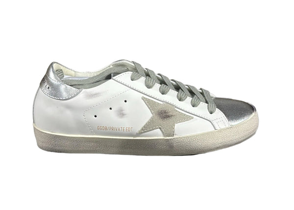 Golden goose white metallic silver