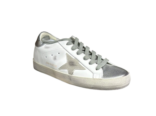 Golden goose white metallic silver